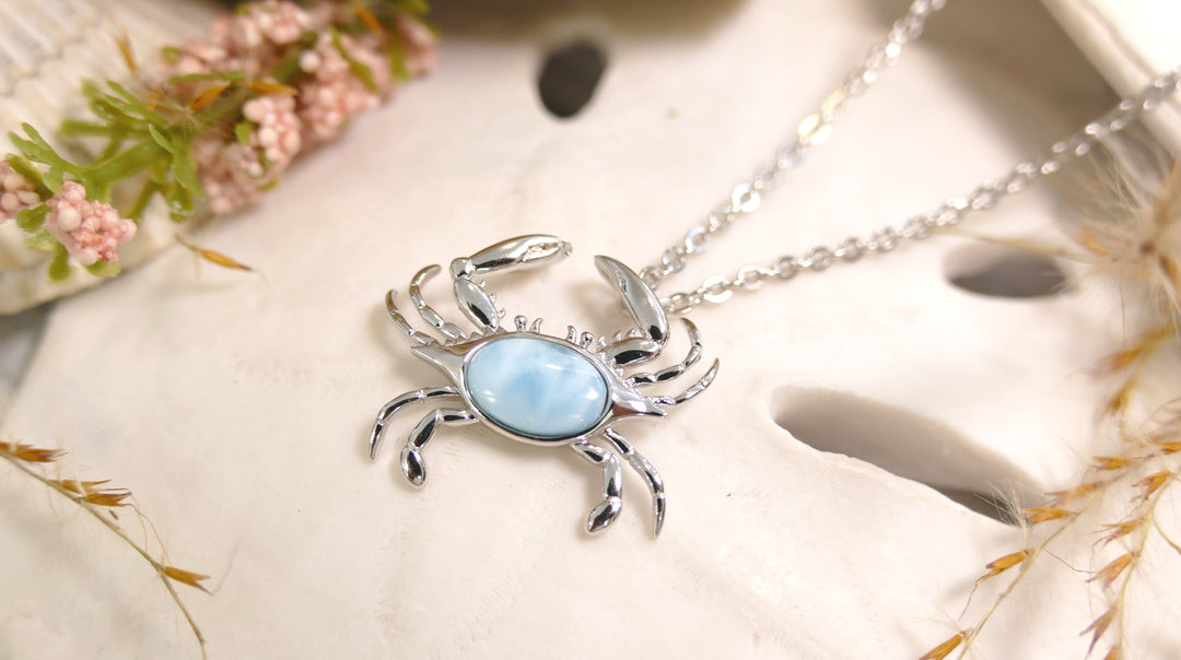 Sterling Silver - Silver Larimar Crab Necklace