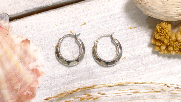 14k White Gold Faceted Small Hoop Earrings