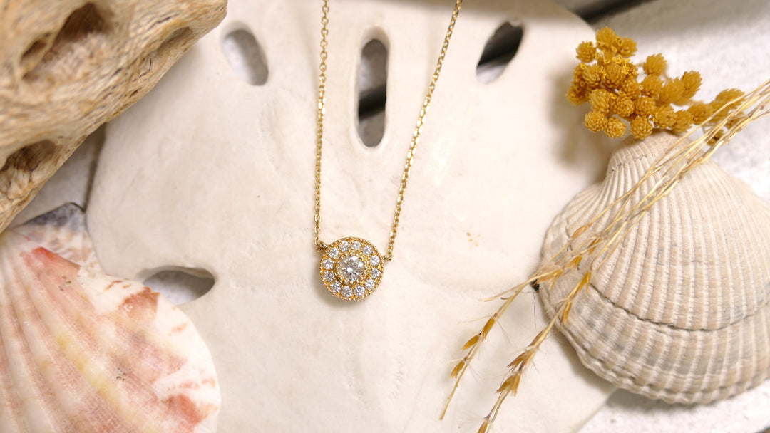 14k Yellow Gold Diamond Center 0.14ct + 0.12ct Round Necklace (18")