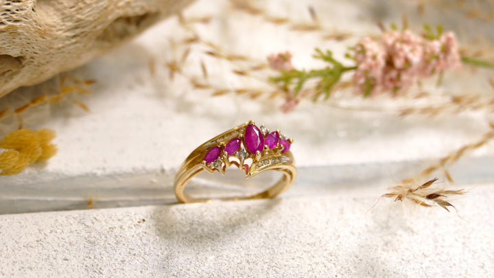 14k - Yellow Gold Vintage .09ct Marquise Ruby Ring (Size 7)