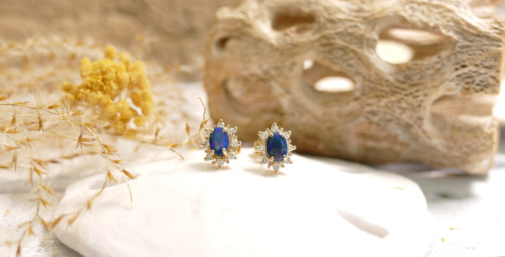 14k Yellow Gold Oval .63ct Green Opal Stud Earrings
