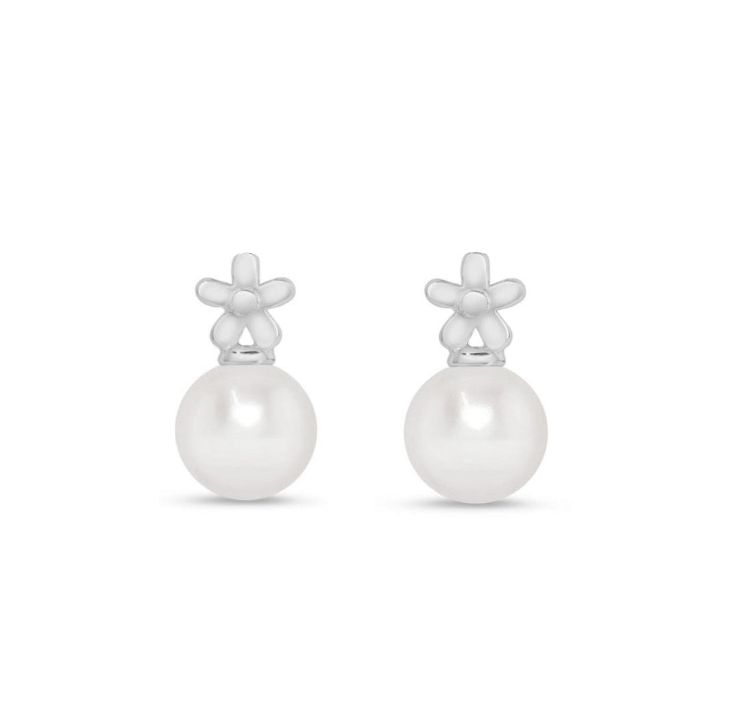 Lily Nily - Sterling Silver - Silver Dangle Freshwater Pearl Stud Earrings