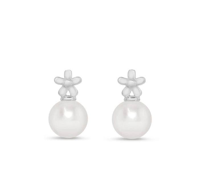 Lily Nily - Sterling Silver - Silver Dangle Freshwater Pearl Stud Earrings