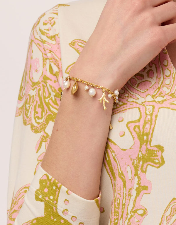 Spartina - - Gold Plated Seashore Slide Freshwater Pearl Pull Chain Bracelet
