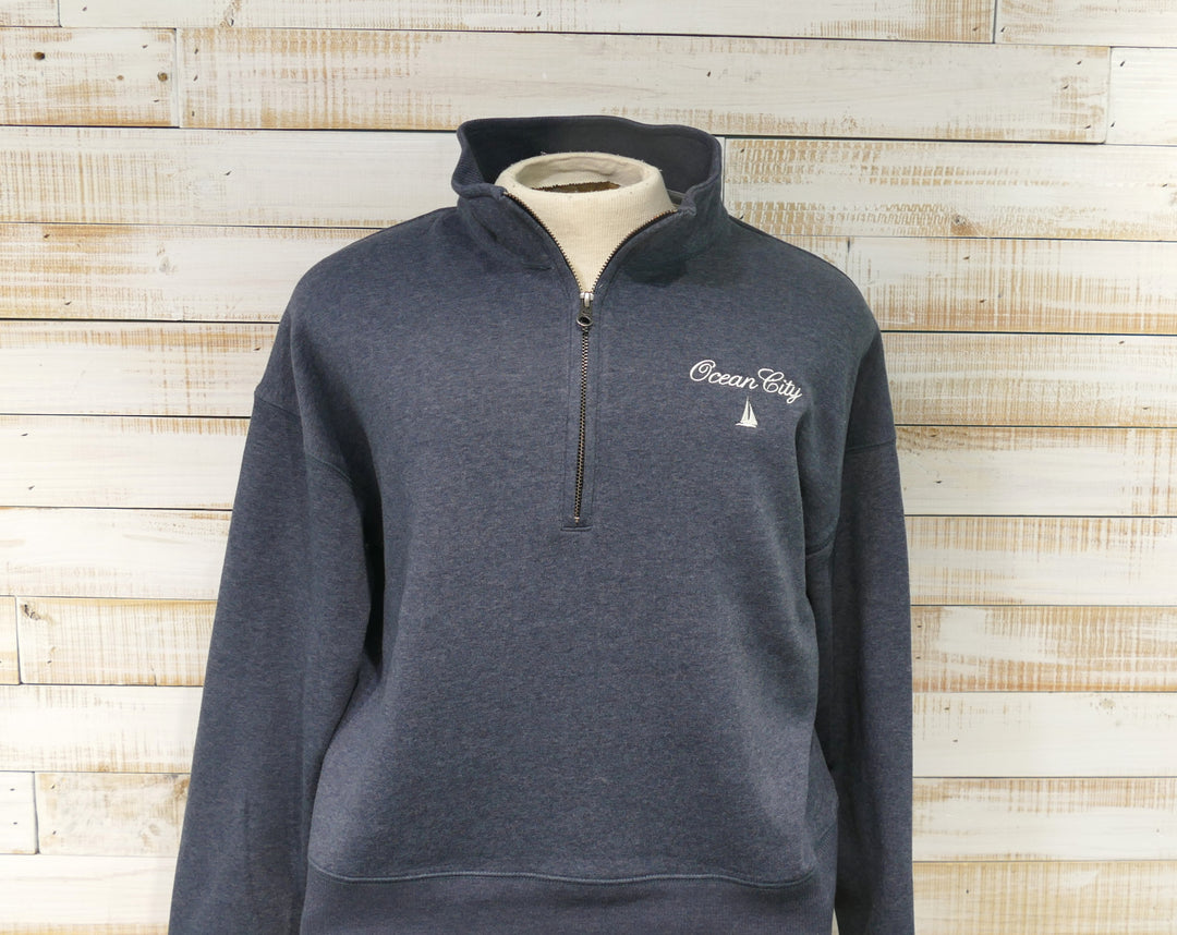 CHAMPION - Long Sleeve 1/4 Zip Cadet Collar OC Sailboat Sweatshirt - Navy