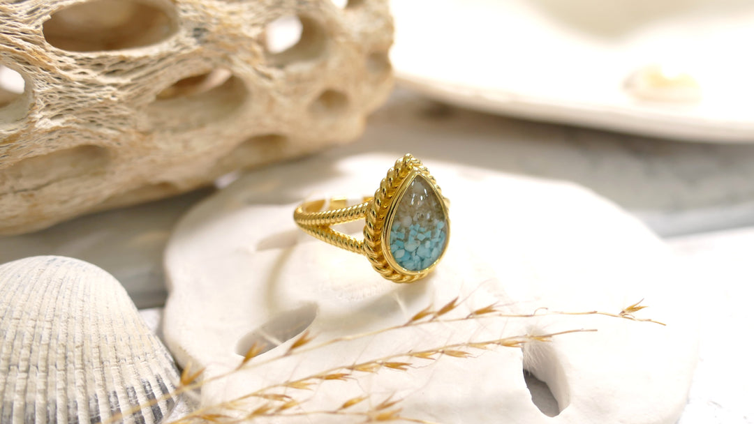 Dune - Sterling Silver - Gold Vermeil "Mermaid" Teardrop Turquoise Gradient Ring (Size 8)