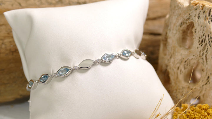 Sterling Silver - Silver - Alternating - Blue Topaz Bracelet (7.5")