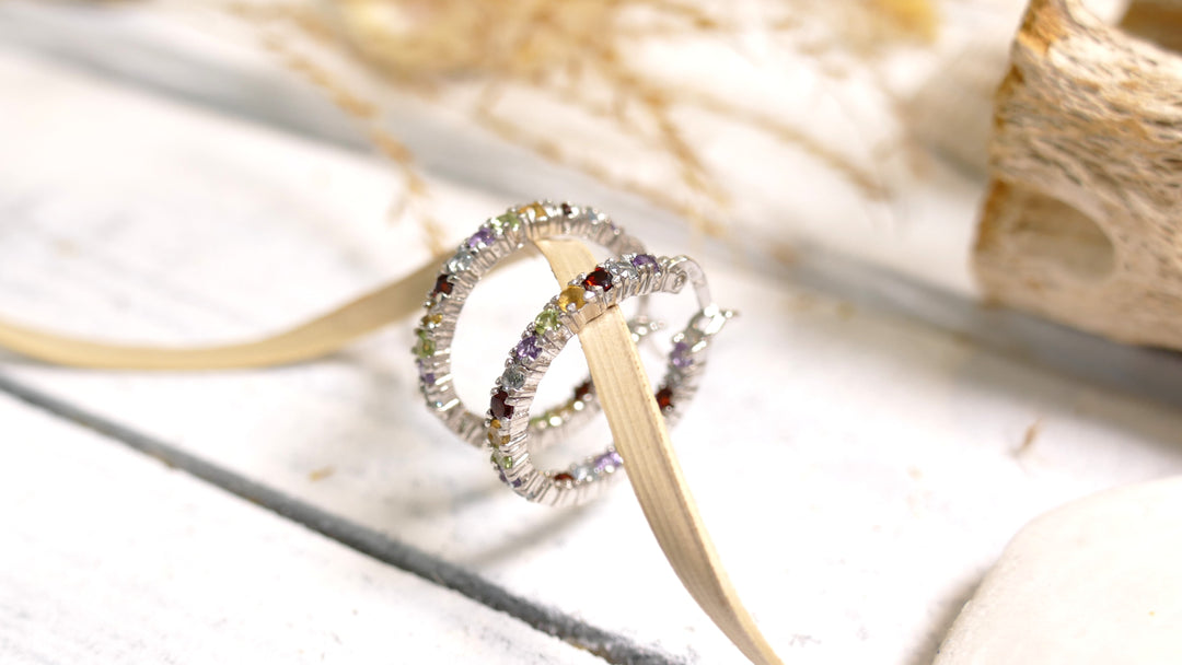 Sterling Silver Silver Multi Colored Hoop Earrings