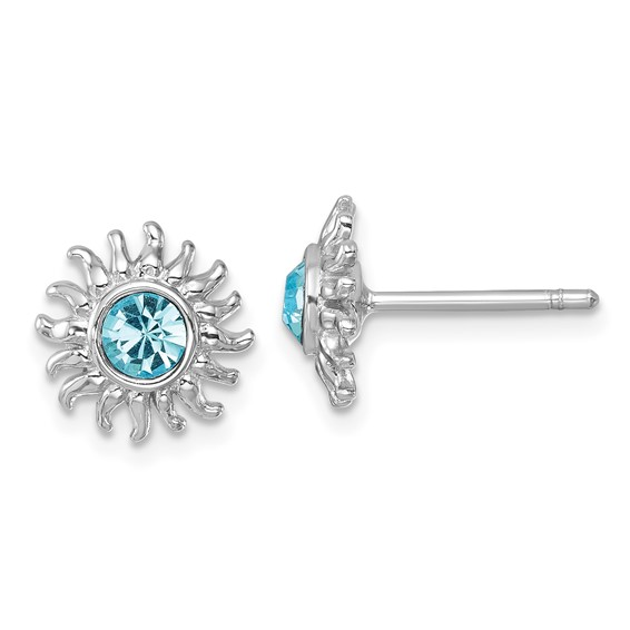 Sterling Silver - Silver Blue Crystal Sun Stud Earrings