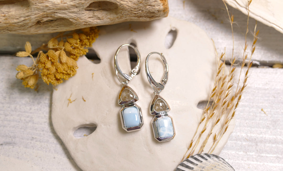 Dune - Sterling Silver - Triangular/Rectangle Larimar Ocean City Beach Sand Drop Earrings