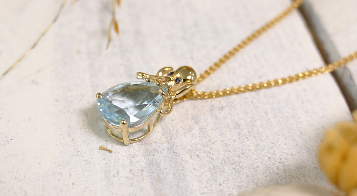 14k - Yellow Gold Octopus Blue Topaz Pendant