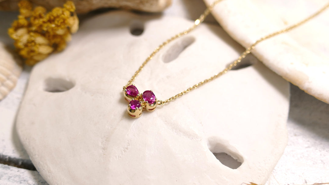 14k Yellow Gold 3 Stone Pink Sapphire Pear Necklace 18"