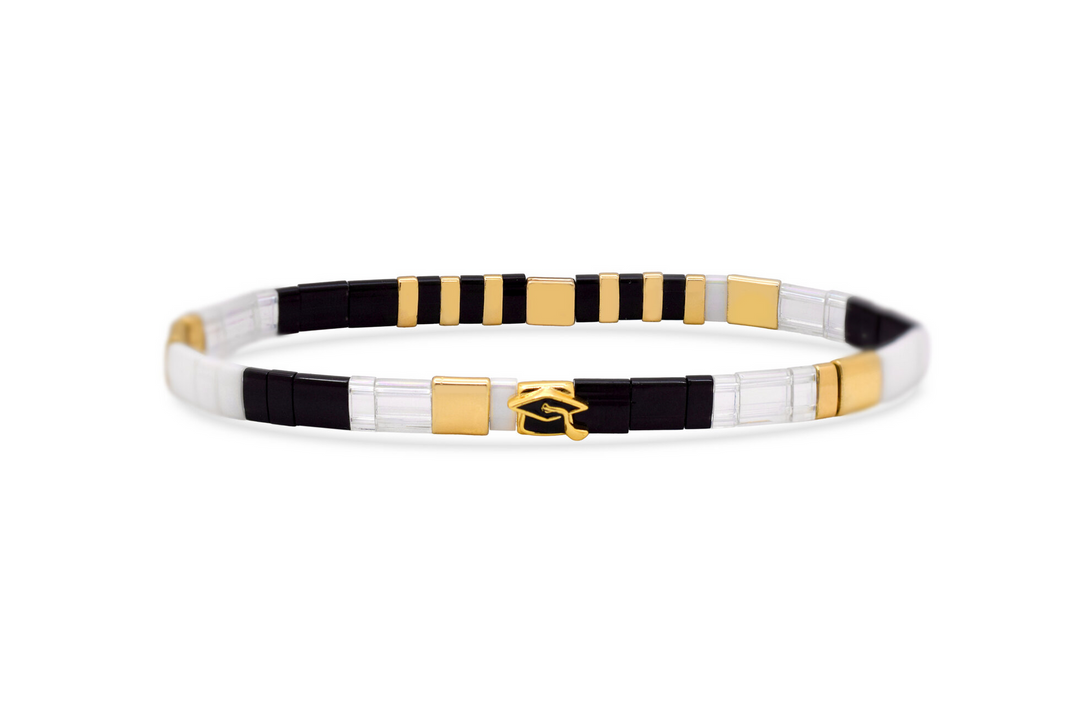Stia Couture - - Gold "Graduate" Tila Bead Morse Code Stretch Bracelet