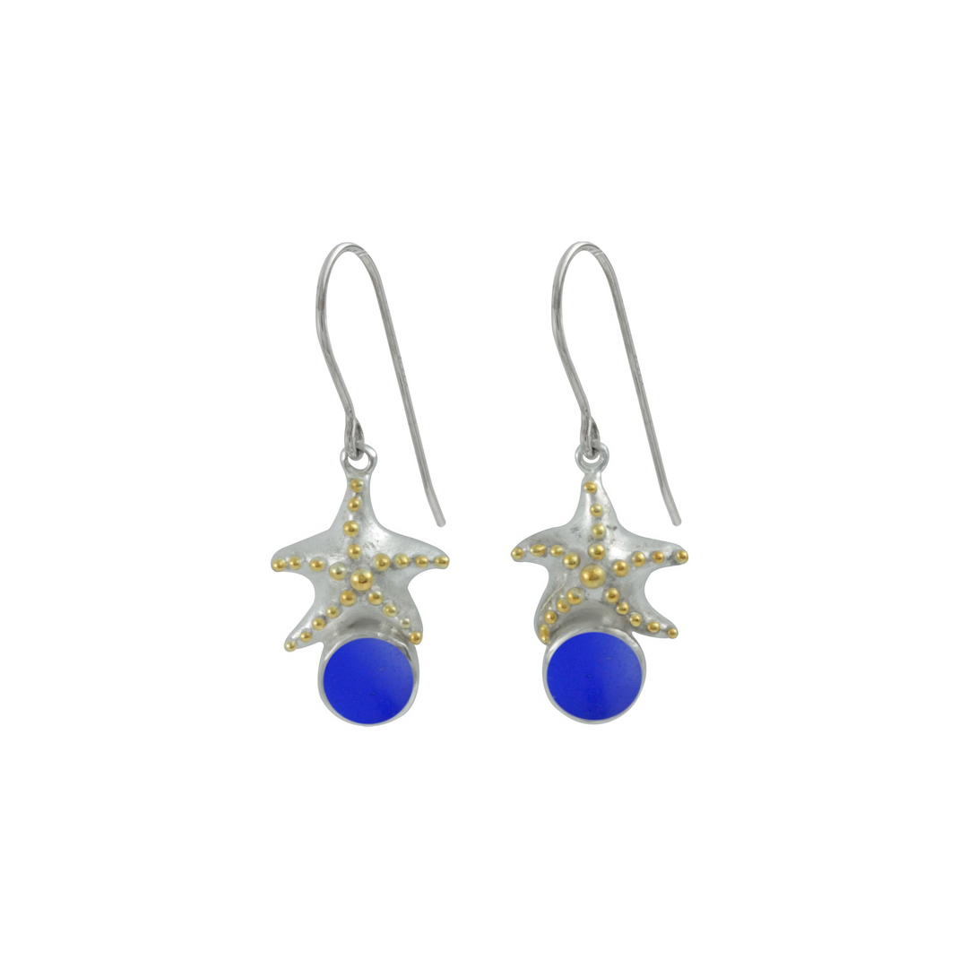 Silver Earring With Star Component & Blue Topaz Round Facet
