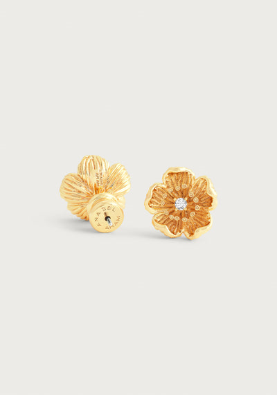 Anabel Arum - Brass - 18K Gold Plated Crystal Stud Wildflower Earrings