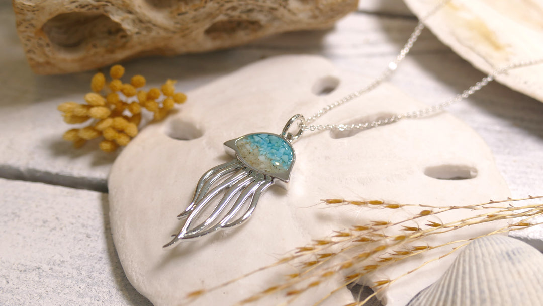 Dune - Sterling Silver - OC Sand Turquoise Gradient Jellyfish Necklace 16-20" (adjustable)