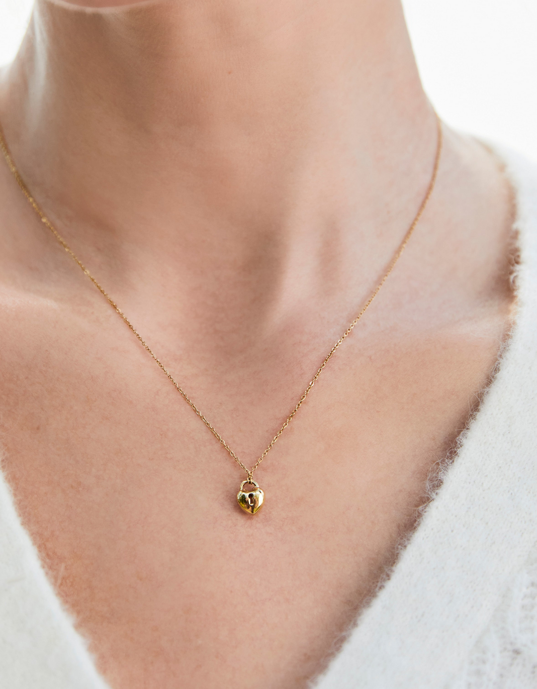 Stainless Steel 14K Gold Plated 7mm Heart Necklace