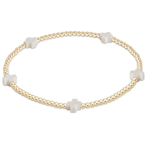 enewton - Beaded Bracelet Signature Cross - Off White - Gold-Filled Bracelet (E-Girl 5.5")