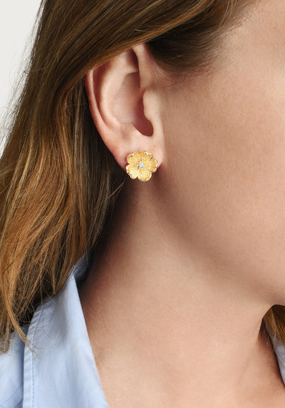 Anabel Arum - Brass - 18K Gold Plated Crystal Stud Wildflower Earrings
