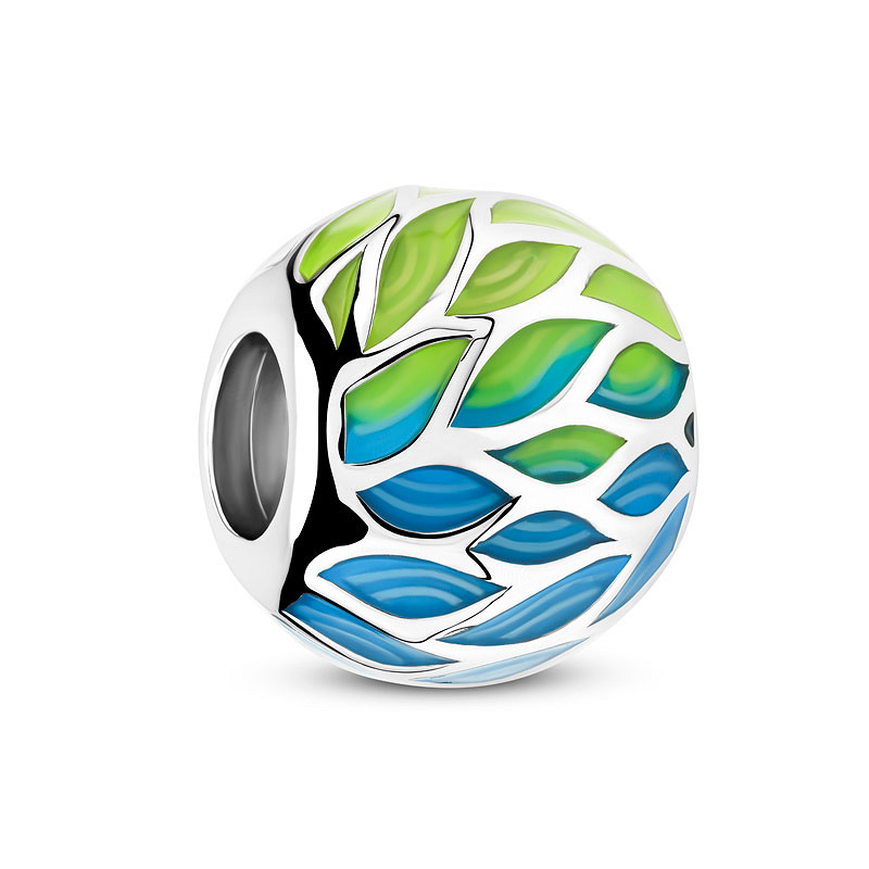 Ocean - Sterling Silver - Blue/Green Olivine Enamel Bead Charm