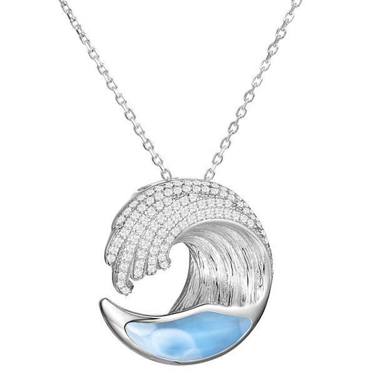 Sterling Silver - Larimar Wave Pendant
