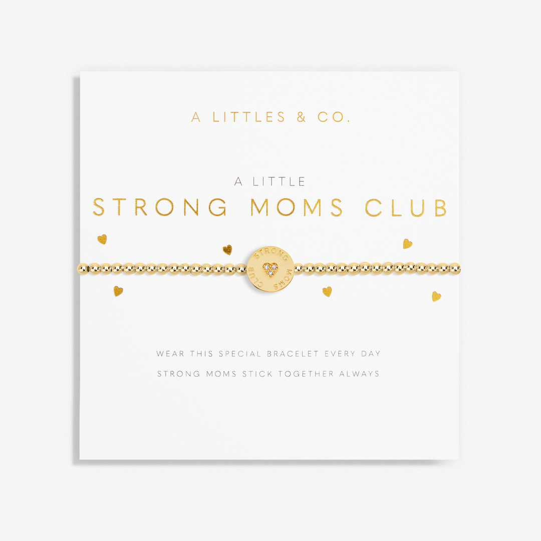 A Little & Co - Brass - Gold - Strong Mom Club - Crystal Stretch Beaded Bracelet 6 7/8"
