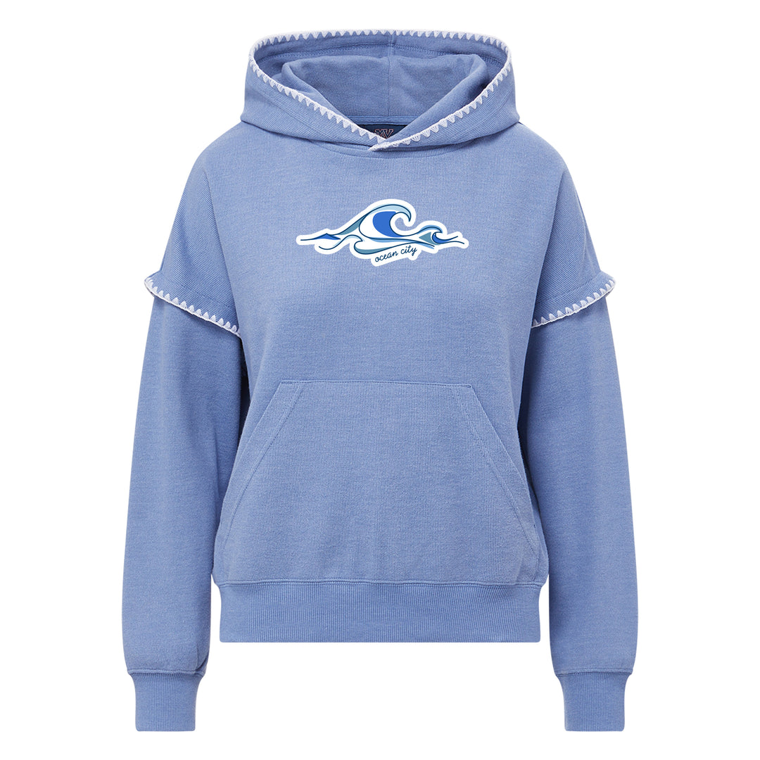 Ocean City Classics - Long Sleeve Hooded White Scallop Trim Sweatshirt - Blue Periwinkle