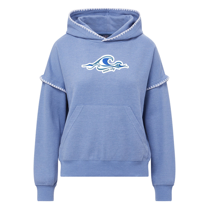 Ocean City Classics - Long Sleeve Hooded White Scallop Trim Sweatshirt - Blue Periwinkle