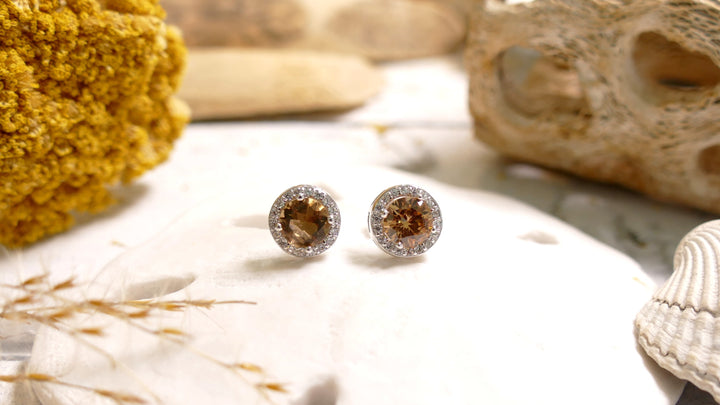 925 Sterling Silver Sim Brown Moisanite CZ Halo Stud Earring