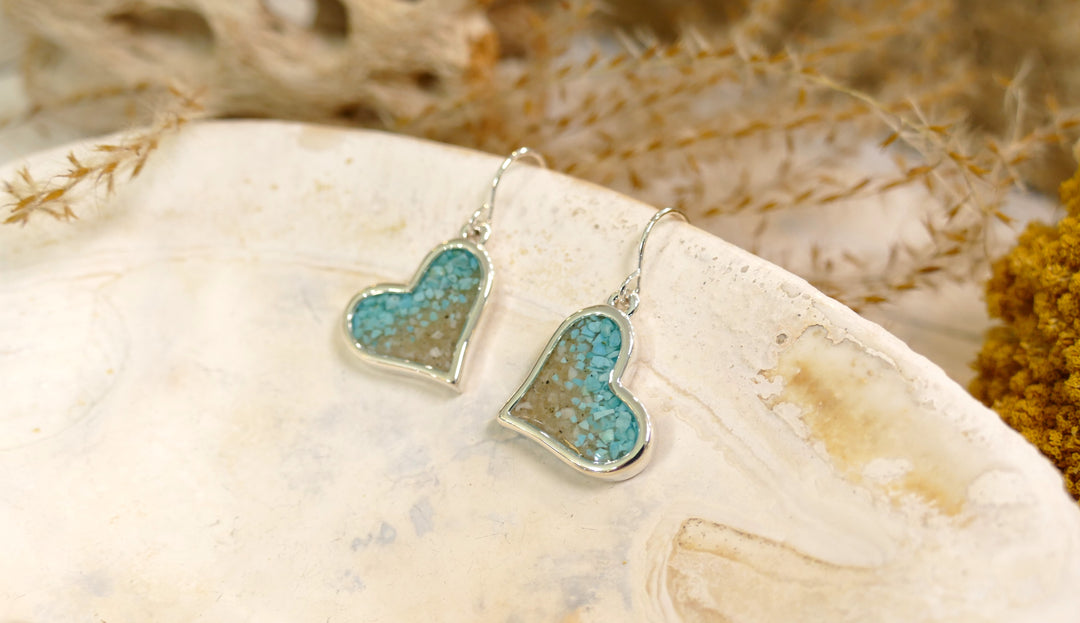 Dune - - Silver Plated "Explorer" Heart Turquoise Gradient Ocean City Beach Sand Drop Earrings