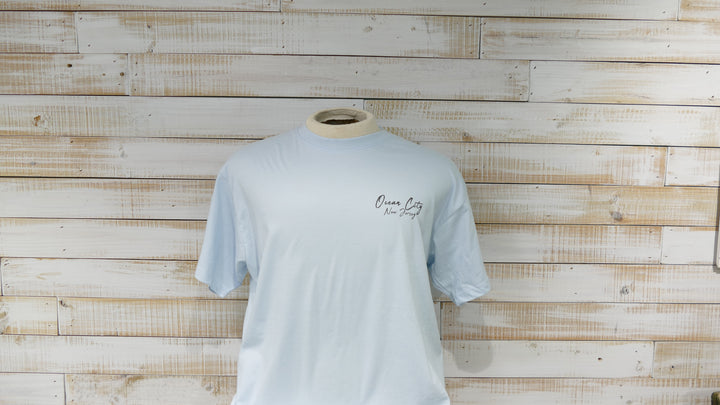 Ocean City Classics - Short Sleeve Beach Scene T-Shirt - Light Blue