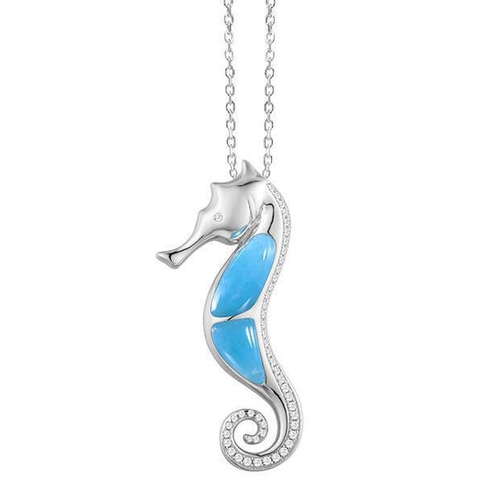 Sterling Silver - Larimar Sea Horse Pendant