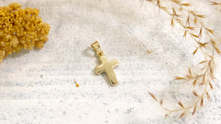 14k Yellow Gold Cross Small, Flat Pendant 4mm Bail (Chain not Included)