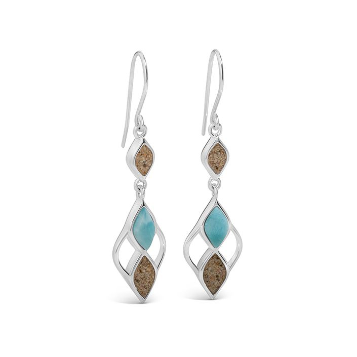 Dune - Sterling Silver - Silver "Tidepoint" Larimar Ocean City Beach Sand Drop Earrings