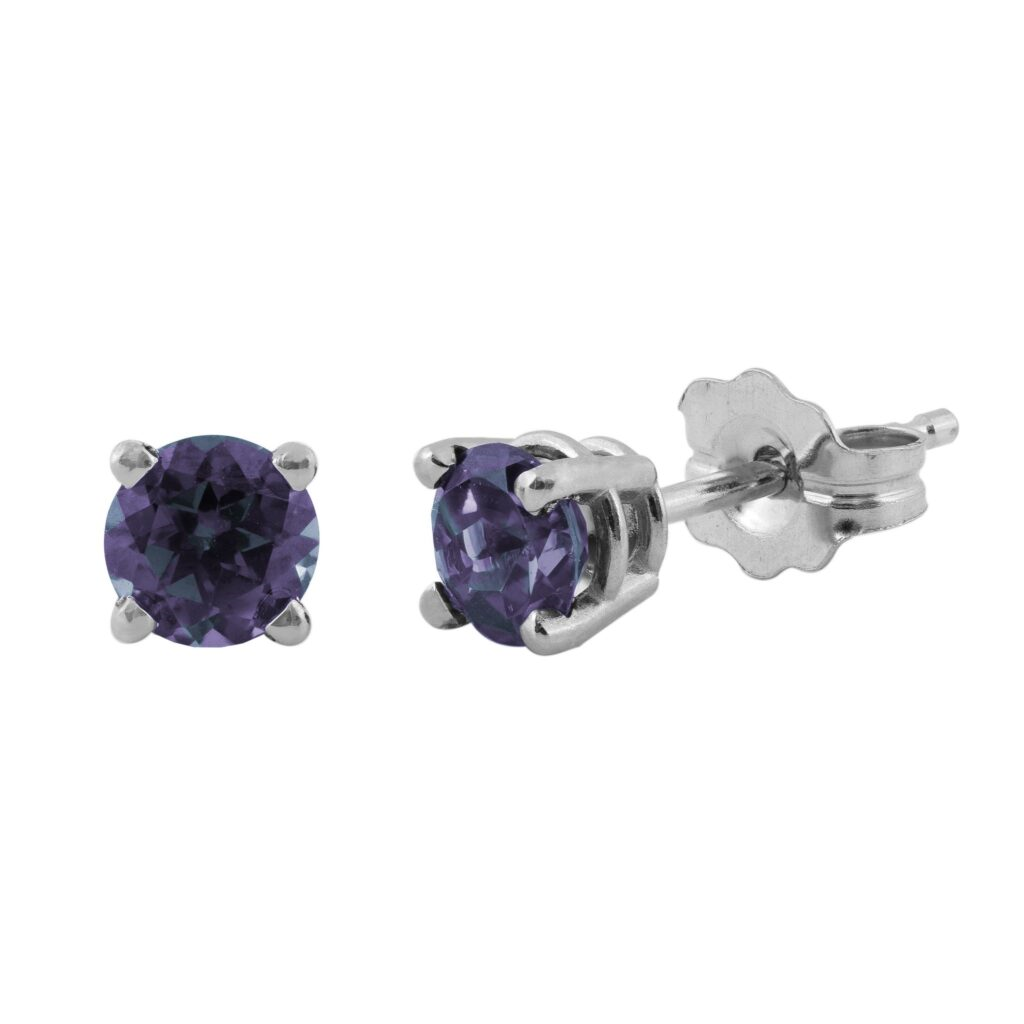 14k - White Gold Birthstone 4MM Round Alexandrite Stud Earrings