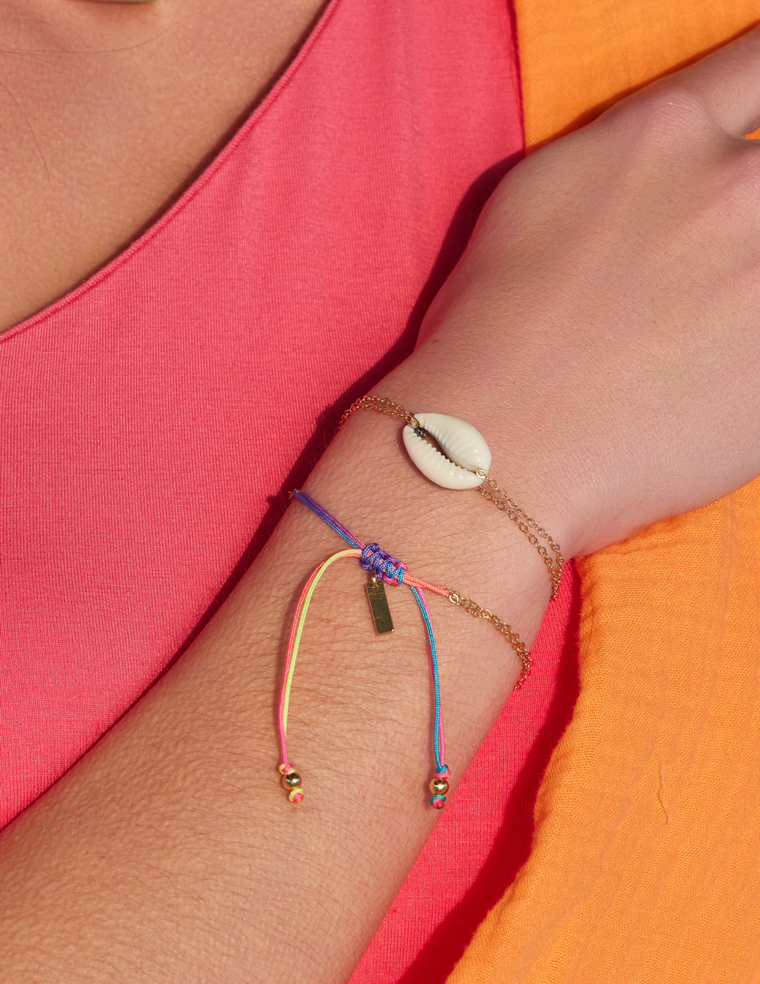 Adriana Pappas - - 14K Gold Filled - Cappuccino Color Cord - Chain Shell Bracelet