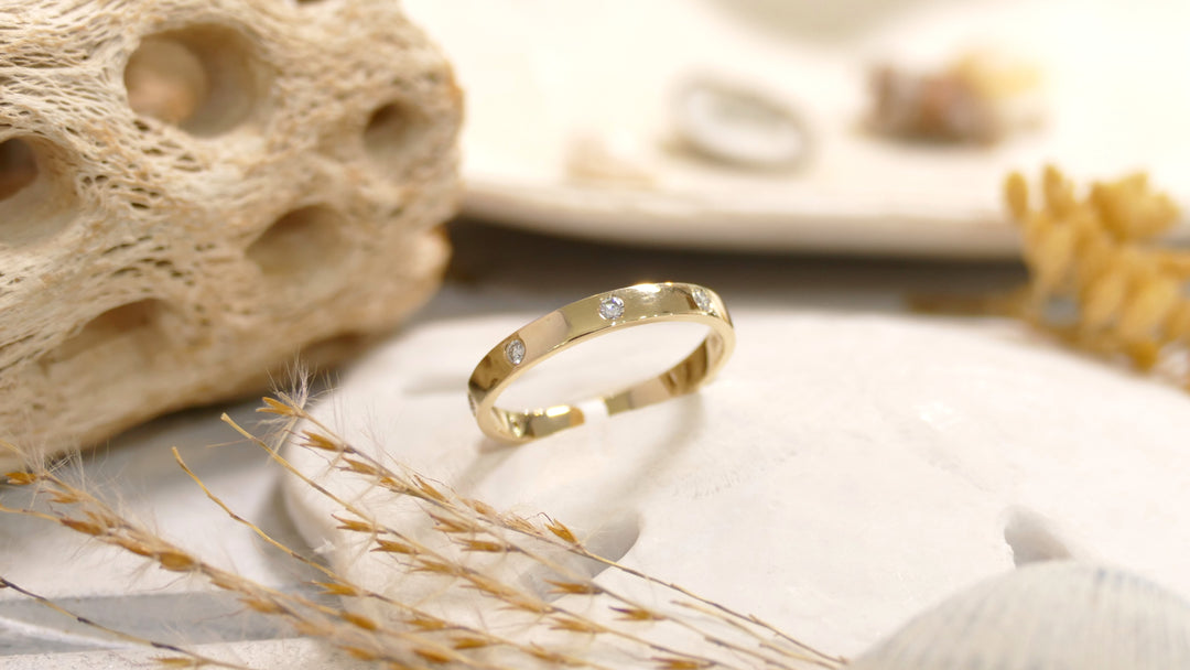 14K Yellow Gold Spaced Diamond .10ct Natural Diamond Ring (Size 7)