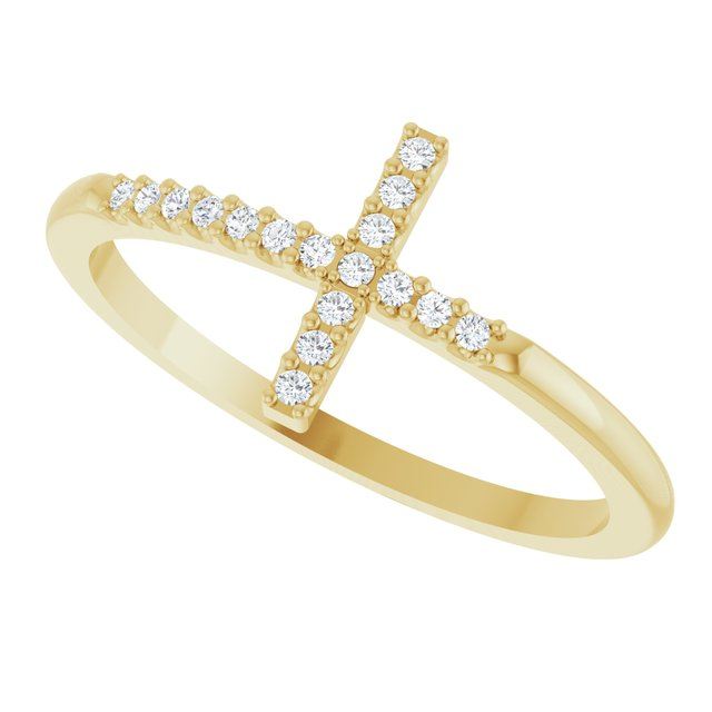14K Yellow Gold 0.07CT Natural Diamond Cross Ring Size 8