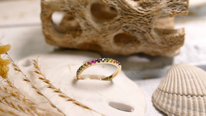 14k Yellow Gold Multicolor Band Ring (Size 6.5)