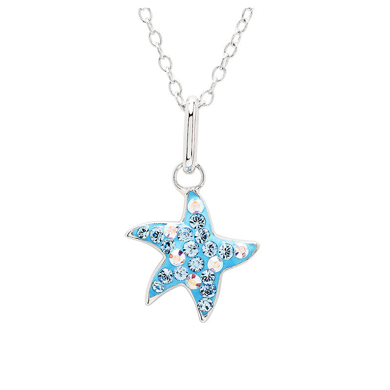 Ocean - Sterling Silver - Silver Blue - Mini Crystal Starfish Necklace