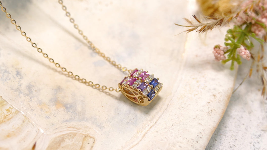 14k Yellow Gold Diamond 0.18ct - Multi Stone 0.63ct - Necklace