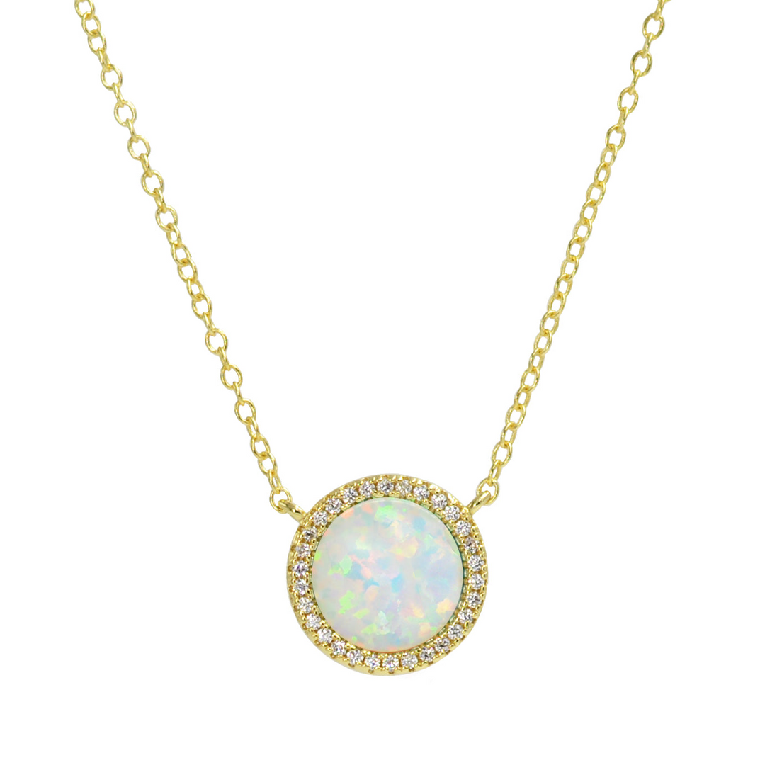 Sterling Silver Yellow Gold ct. Opal Round Necklace