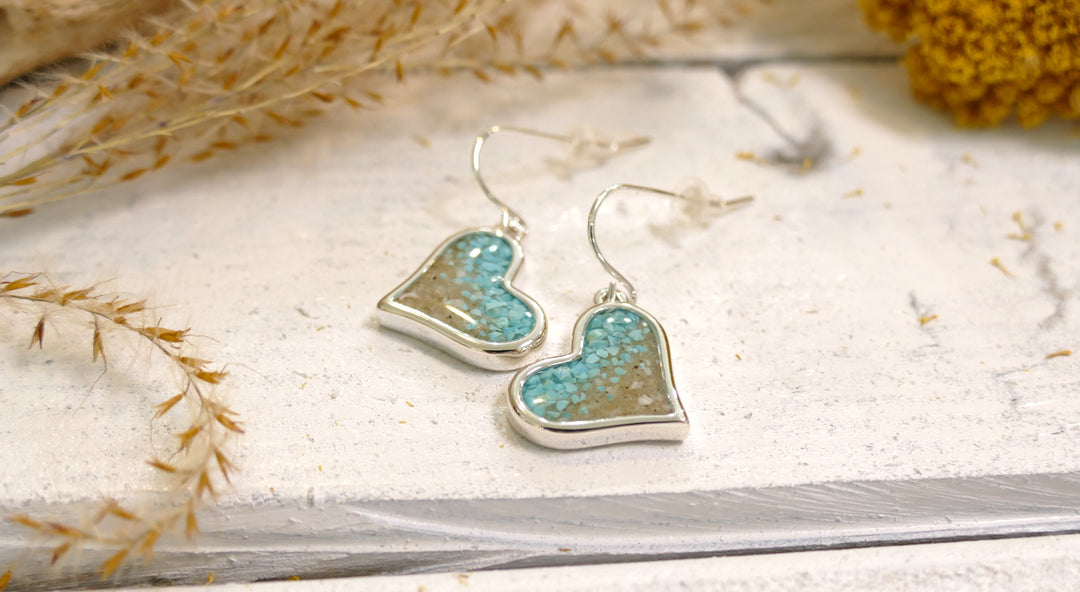 Dune - - Silver Plated "Explorer" Heart Turquoise Gradient Ocean City Beach Sand Drop Earrings