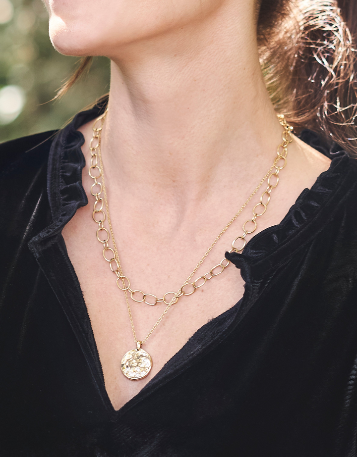 Stainless Steel 14K Gold Plated Crystal Round 18" Necklace