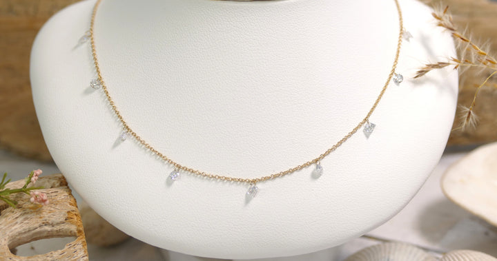 14k Yellow Gold Drilled Mixed Diamonds 1 CTTW Lab Diamond Necklace
