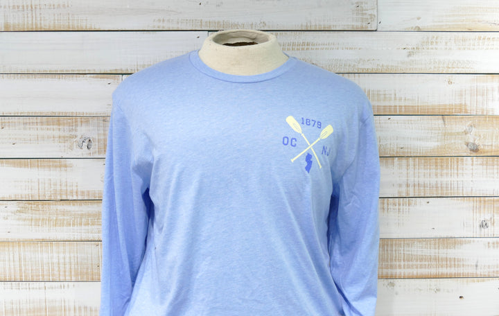 Long Sleeve Crew Neck OCNJ OARS T-Shirt - Light Blue