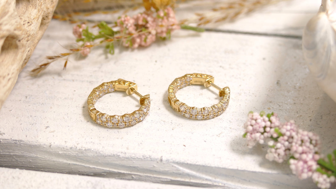 14k Yellow Gold 1.8ctw Diamonds Small Hoop Inside Out Earrings