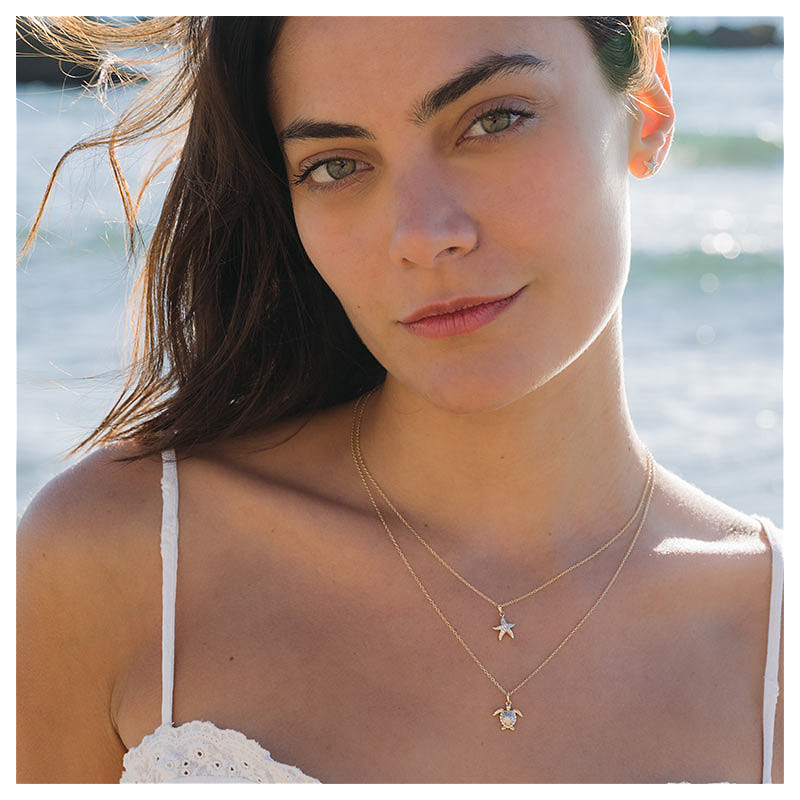 Ocean - - Gold Vermeil White Sapphire Starfish Necklace