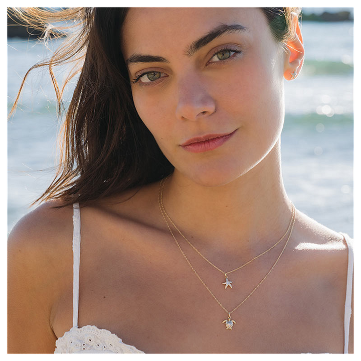Ocean - - Gold Vermeil White Sapphire Starfish Necklace