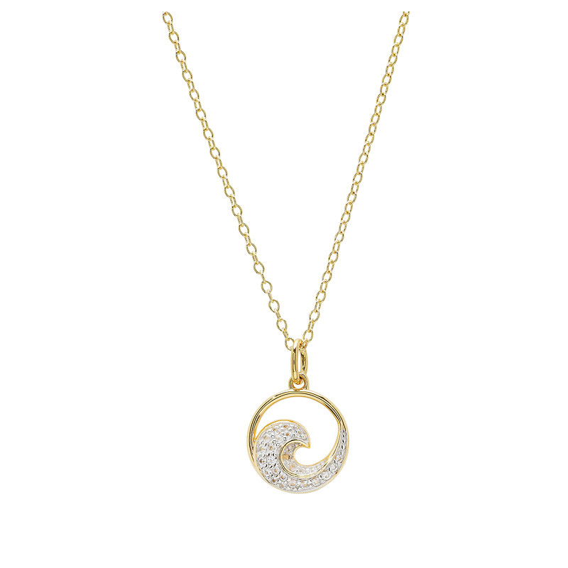 Ocean - - Gold Vermeil White Sapphire Wave Necklace